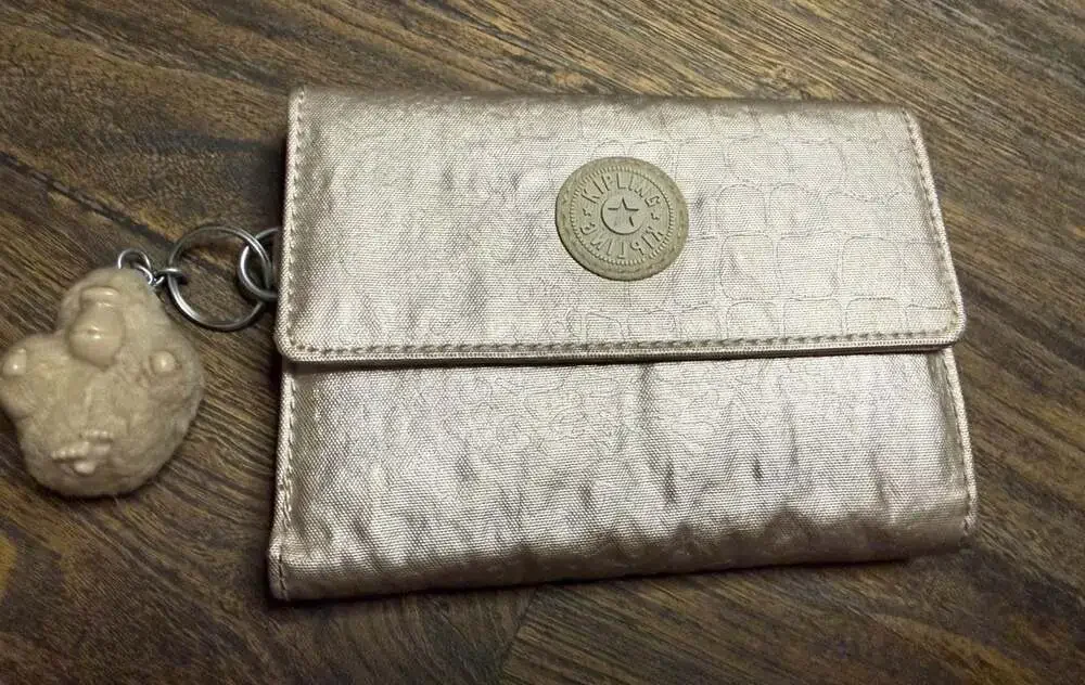 Kipling Rylee Wallet Metalic Nylon Organizer Coin Purse Monkey Keychain